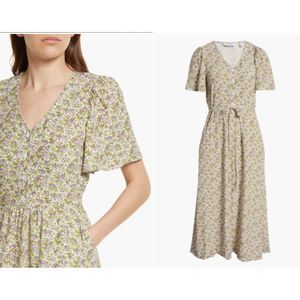 & Other Stories 100% Viscose Floral Flutter Sleeve Waist Tie Midi Dress US 10